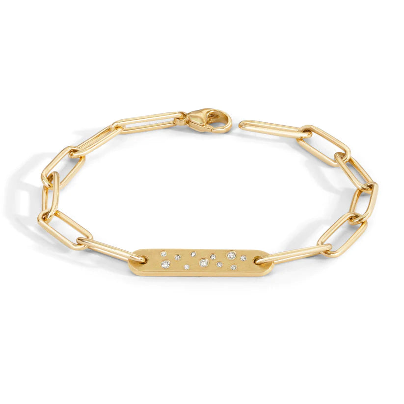 Personalized Link Bracelets for Men-Heather B. Moore 7", 5.2mm Gold Diamond Flat Bar Bracelet