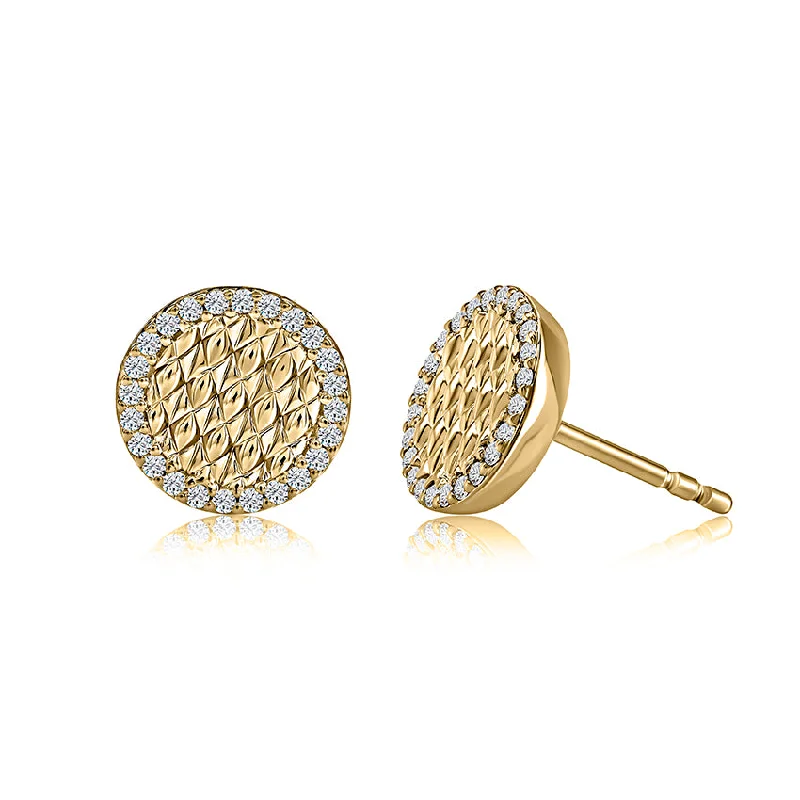 Elegant Crystal Stud Earrings-A. Jaffe 14K Yellow Gold 0.24cttw. Diamond Border w/ Quilted Center Stud Earrings