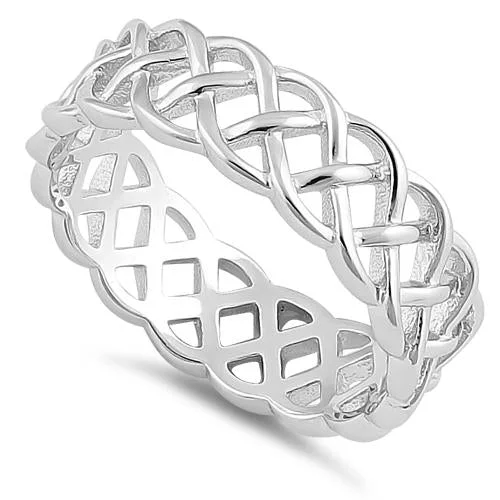 Affordable Designer Engagement Rings-Sterling Silver Weaved Pattern Ring