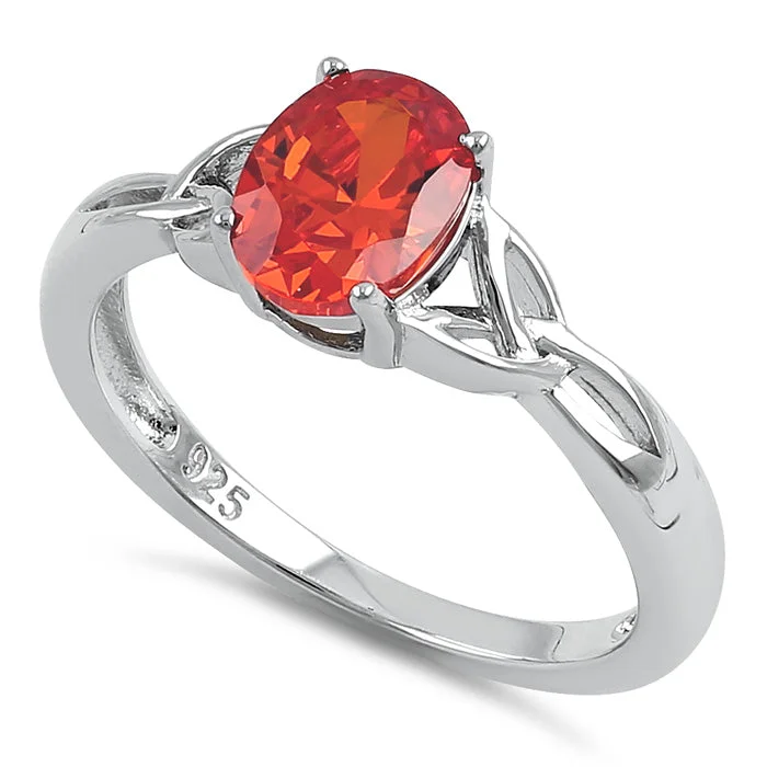 Men's Wedding Bands-Sterling Silver Charmed Oval Red Orange CZ Ring