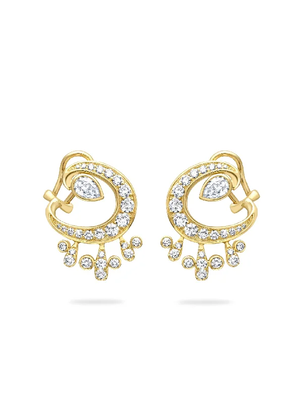 Creative Drop Earrings-Lucky Yellow Gold Diamond Horseshoe Splash Earrings