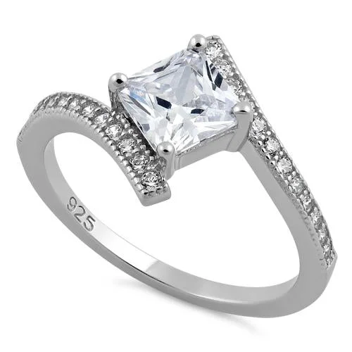 Women’s Stackable Rings-Sterling Silver Elegant Princess Cut Clear CZ Ring