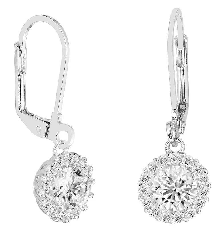 Modern Gold Drop Earrings-Michelle 18k White Gold Plated Drop Earrings with Simulated Diamond Crystals