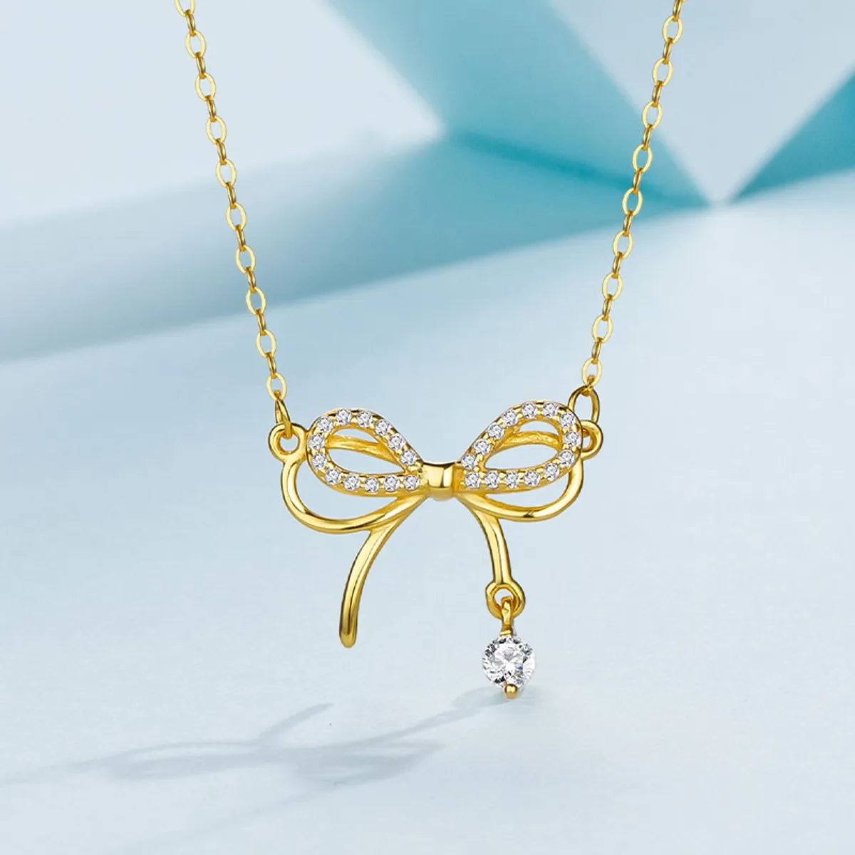 Dainty Necklaces-Sterling Silver Elegant Simple Style Bow Knot Plating Pendant Necklace