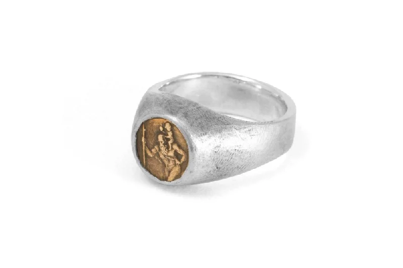 Wedding Rings for Couples-#028 - Signet Ring Saint Christopher