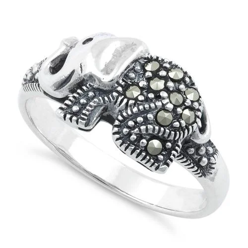 Gold Engagement Rings with Diamonds-Sterling Silver Elephant Marcasite Ring