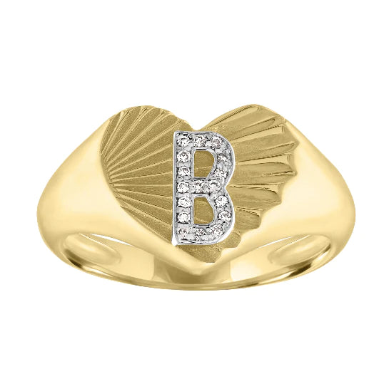 Women’s Fashion Rings-Margie Fluted Heart Signet Ring with Diamond Initial