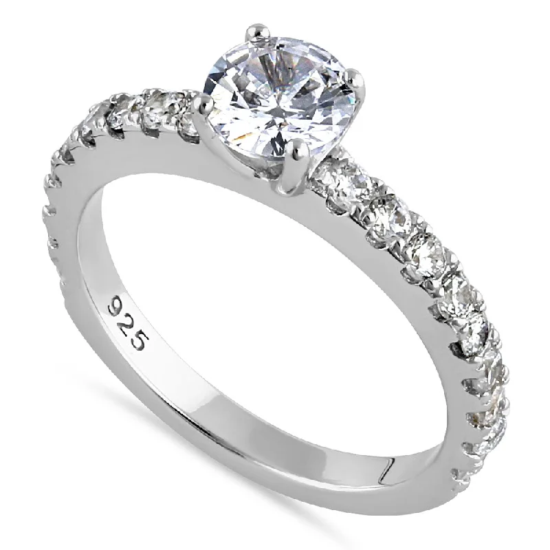 Wedding Rings with Unique Design-Sterling Silver Cali Chic 6.0mm Round Cut Clear CZ Engagement Ring