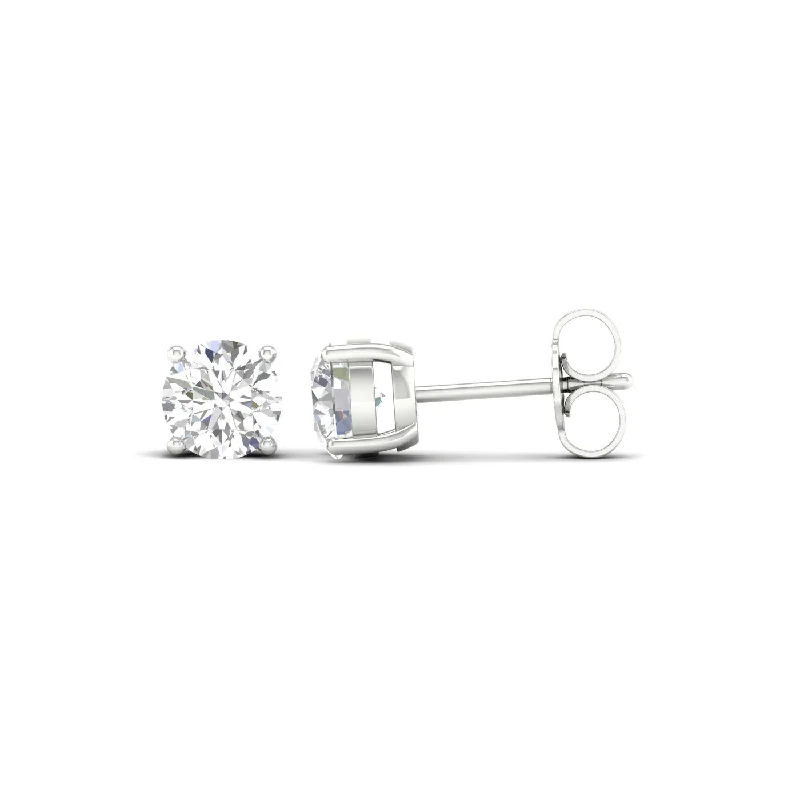 Stylish Pearl Drop Earrings-1 ½ Carat Round Lab Grown Diamond 14K Gold Solitaire Stud Earrings