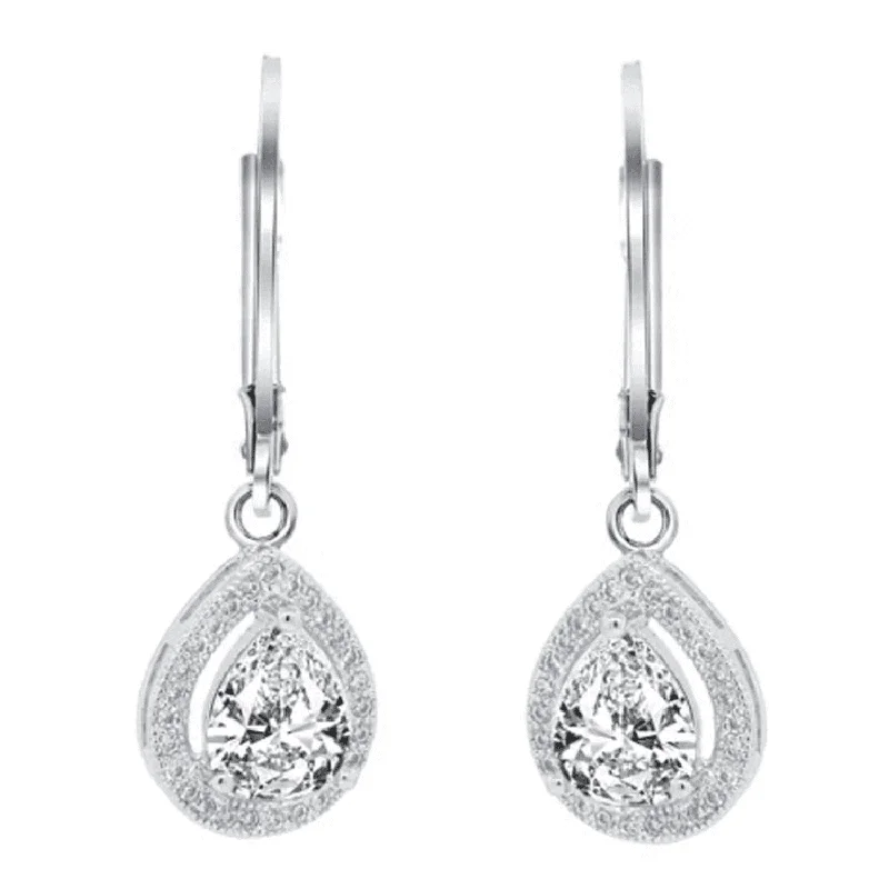 Colorful Gemstone Earrings-Izzy 18k White Gold Plated Halo Teardrop Earrings with Simulated Diamond Crystals