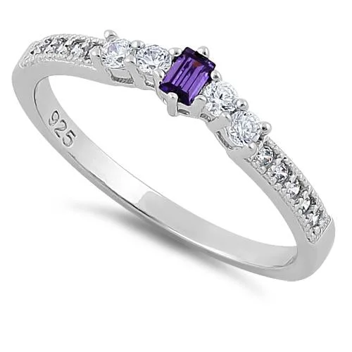 Vintage Diamond Rings-Sterling Silver Amethyst CZ Ring