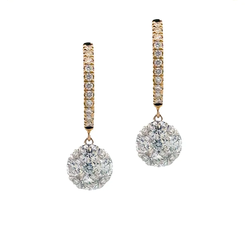 Trendy Hoop Gemstone Earrings-A. Jaffe 14K Yellow Gold 0.93cttw. Diamond Drop Cluster Small Hoop Earrings