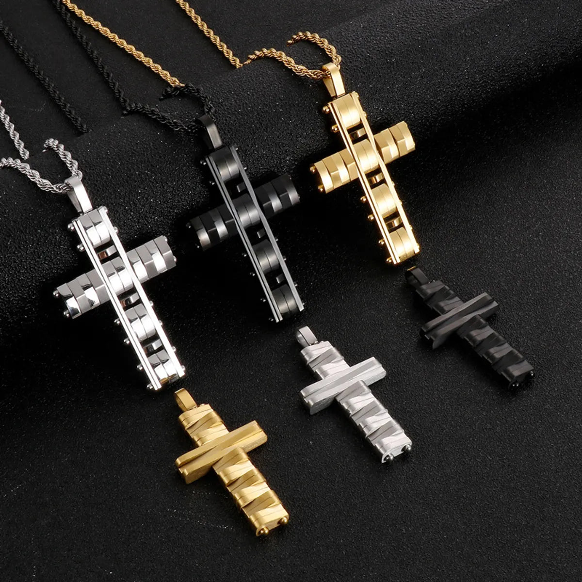 Luxury Gold Necklaces-Hip-Hop Cross Titanium Steel Plating Men'S Pendant Necklace