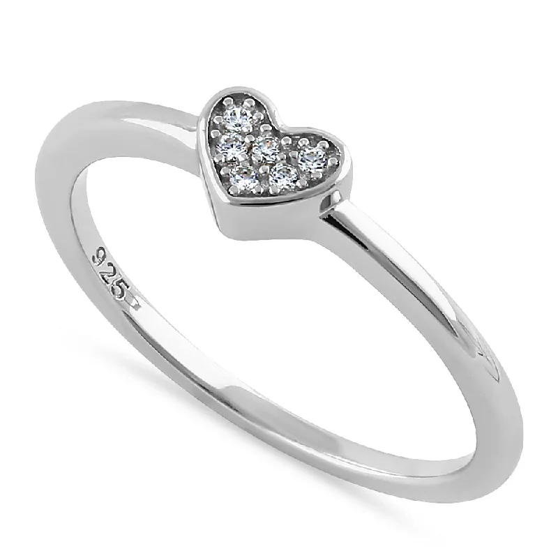 Personalized Gold Rings-Sterling Silver Elegant Heart Cluster Clear CZ Ring