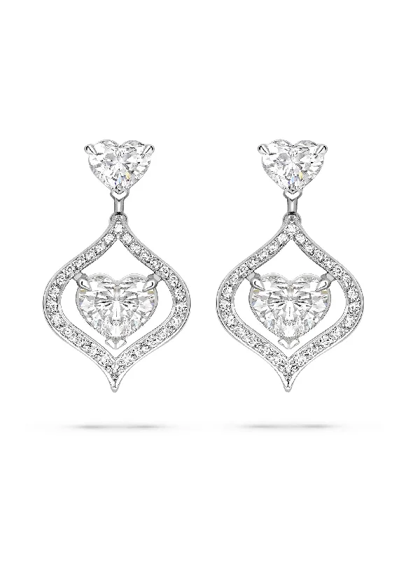 Trendy Dangle Earrings-Secret Garden Woodland Heart Diamond Platinum Earrings