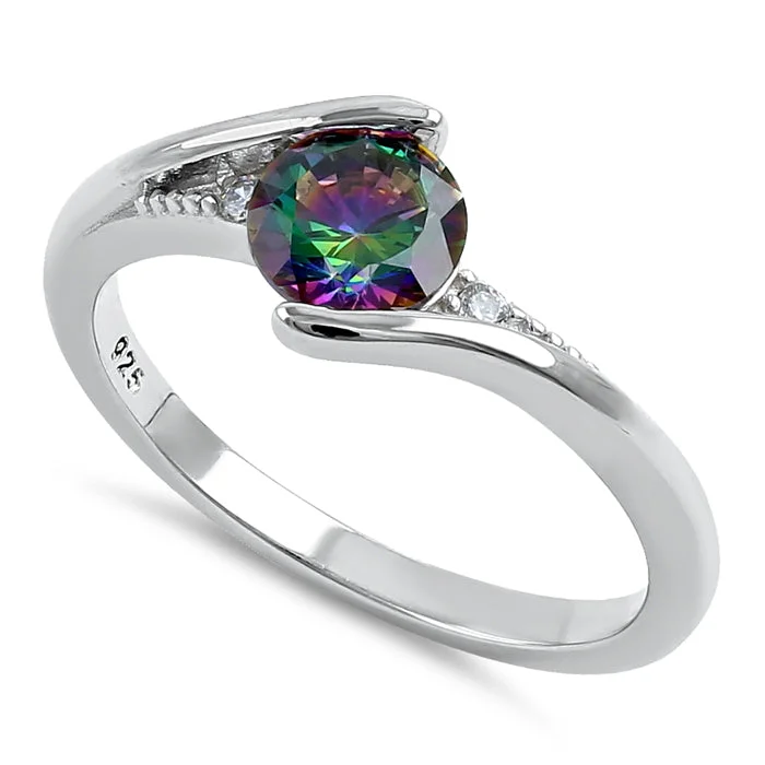 Custom Diamond Promise Rings-Sterling Silver Stuck In Between Rainbow CZ Ring