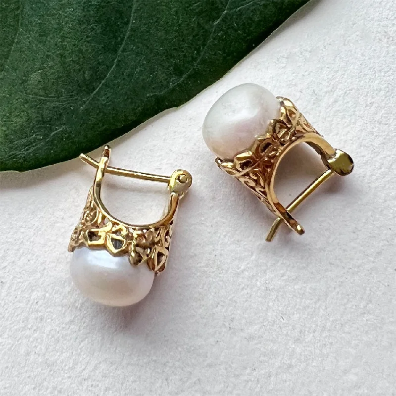 Silver and Sapphire Earrings-Filigree Pearl Earrings - Brass , Indonesia