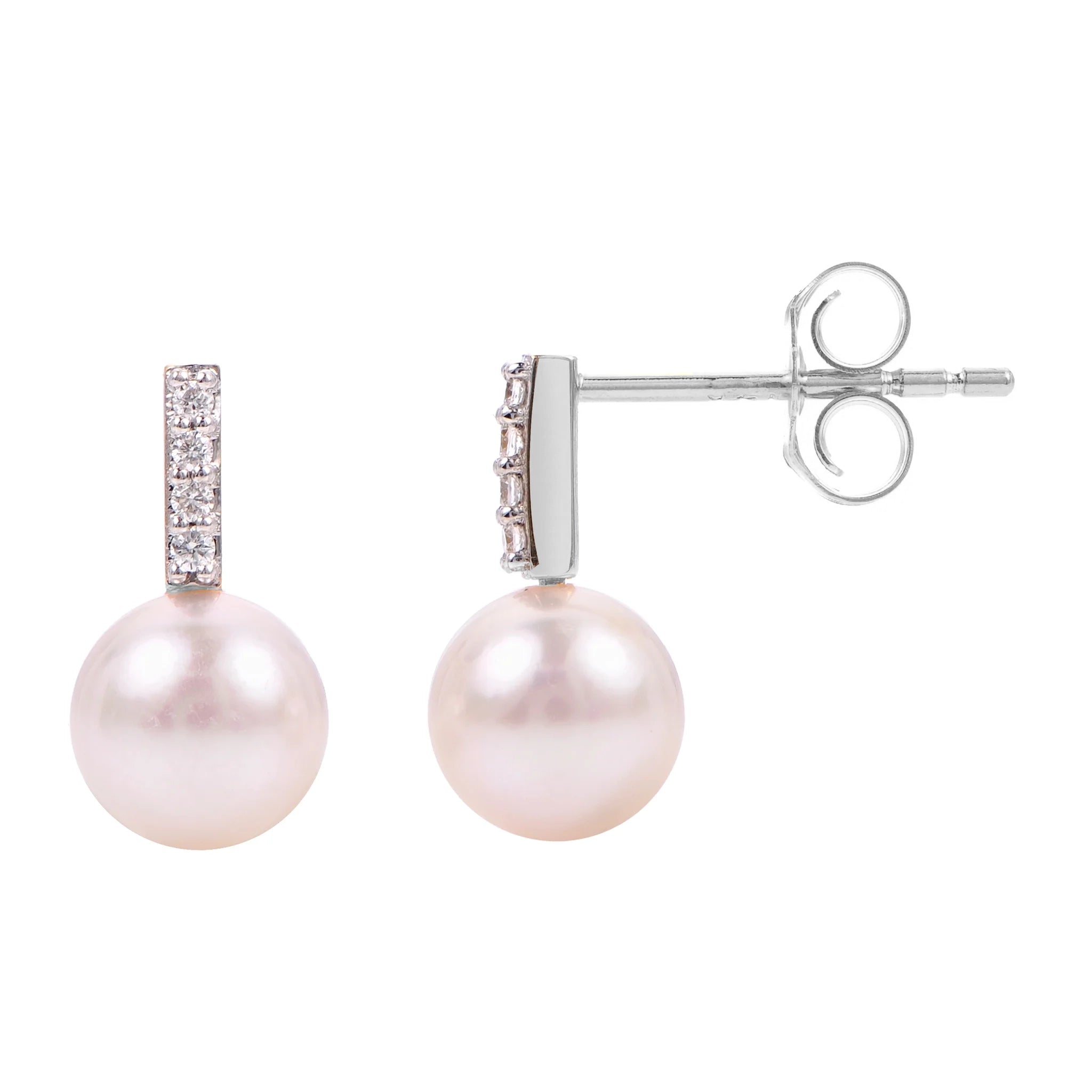 Clear Drop Earrings-14K White Gold Akoya Pearl & Diamond Stud Earrings