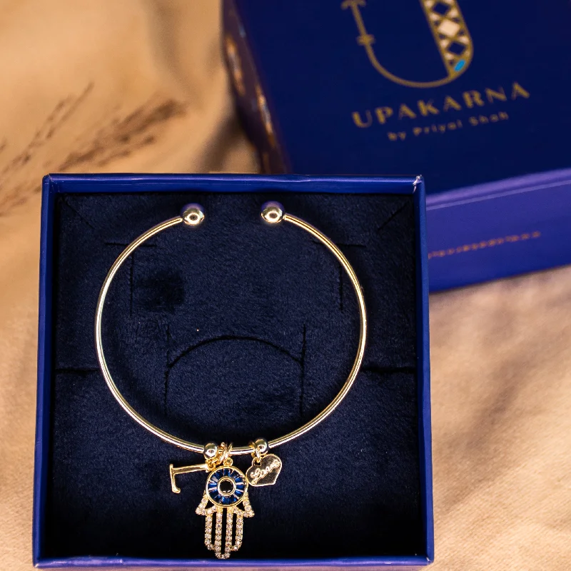 Adjustable Cuff Bracelets for Women-Personalized Initial Hamsa Bracelet + Gift Box