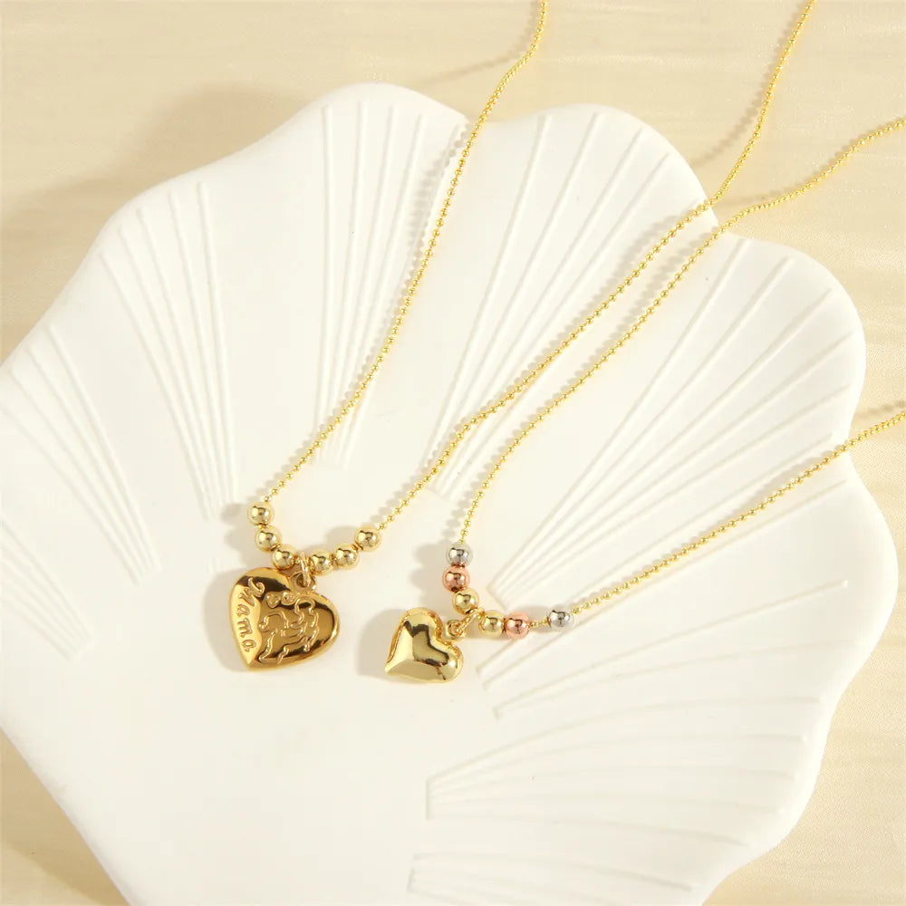 Talisman Necklaces-Elegant Heart Shape Copper Beaded Plating 18k Gold Plated Pendant Necklace