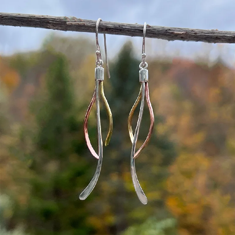 Handmade Hoop Earrings-Triple Joy Earrings - Sterling, Copper, Brass - Indonesia