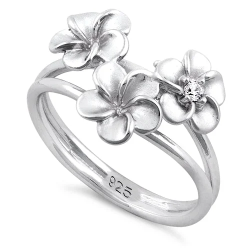 Modern Wedding Bands for Men-Sterling Silver Triple Flower CZ Ring