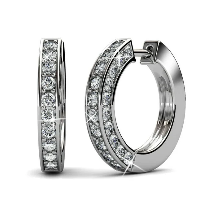 Large Silver Stud Earrings-Viviana 18k White Gold Plated Hoop Earrings with Swarovski Crystals