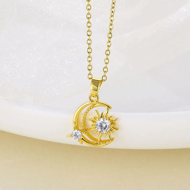 Shiny Necklaces-Stainless Steel Brass Elegant Plating Inlay Moon Star Zircon Pendant Necklace