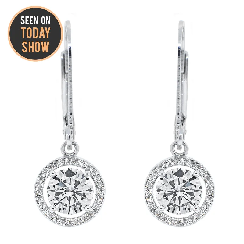 Multicolor Crystal Earrings-Sienna "Soar" 18k White Gold Plated Round Cut CZ Crystal Halo Drop Earrings