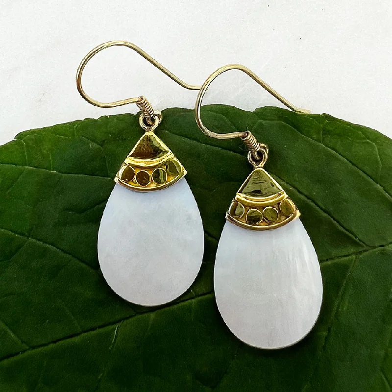 Crystal Hoop Drop Earrings-Mother-of-pearl Teardrop Earrings - Brass, Indonesia