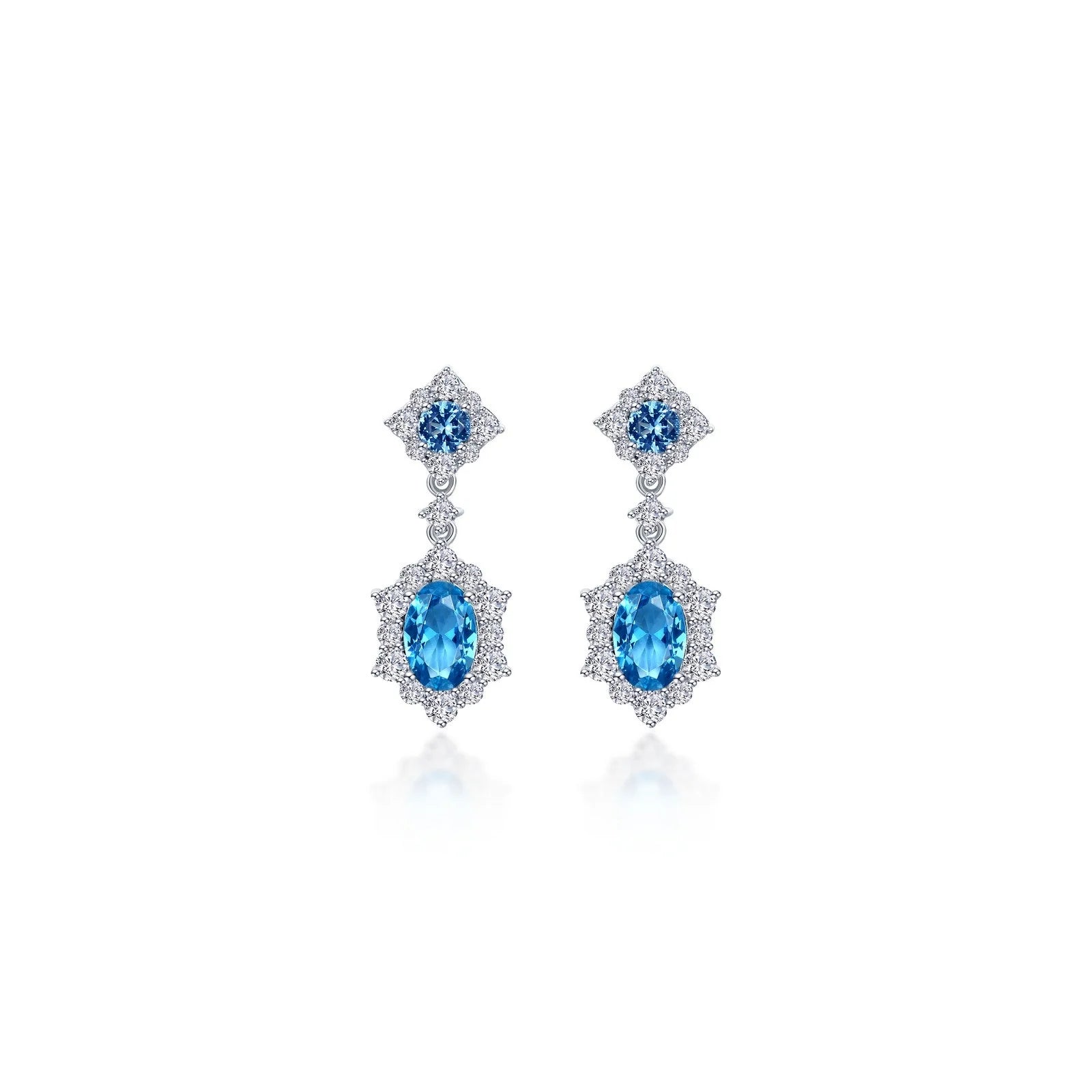 Unique Hoop Drop Earrings-Lafonn Simulated Diamond & Blue Topaz Oval Halo Earrings E0593BTP