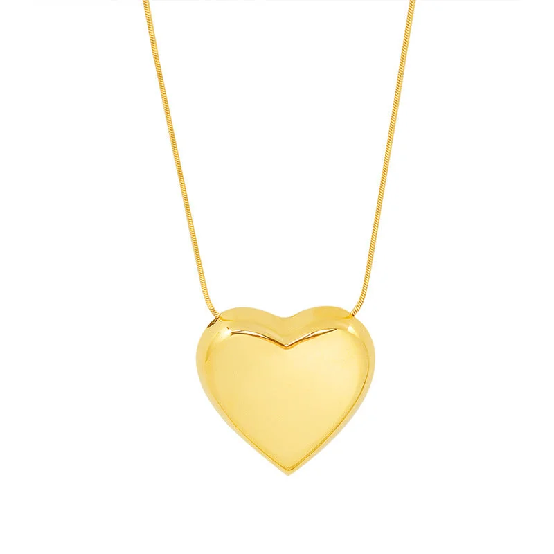 P059-Gold Big Heart Necklace 40 5cm