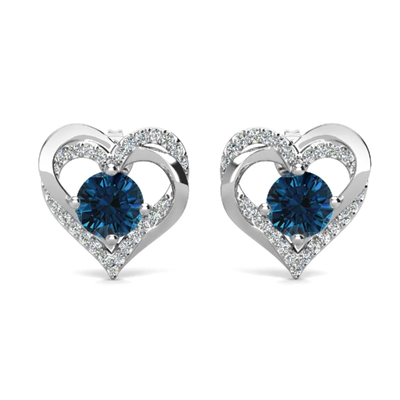 Swarovski Crystal Earrings-Forever December Birthstone Diamond 18k White Gold Plated Silver Double Heart Earrings with Swarovski Crystals