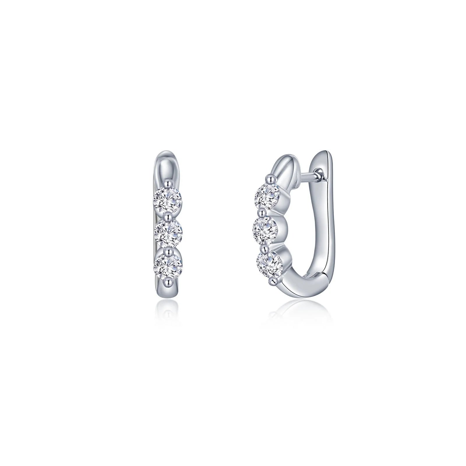 Silver and Crystal Hoop Earrings-Lafonn Simulated Diamond 3-Stone Huggie Hoop Earrings E0618CLP00