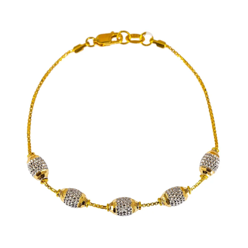 Minimalist Bracelets for Men-22K Multi Tone Gold Bracelet W/ Yellow & White Gold Accent Beads