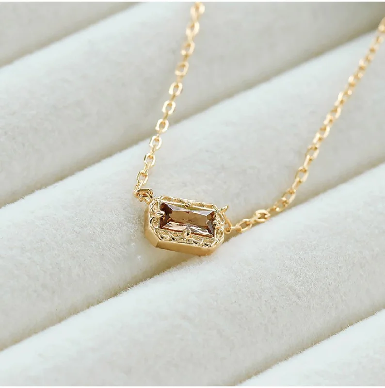 Simple Chain Necklaces-Retro Geometric Square Sterling Silver Plating Inlay Zircon Pendant Necklace