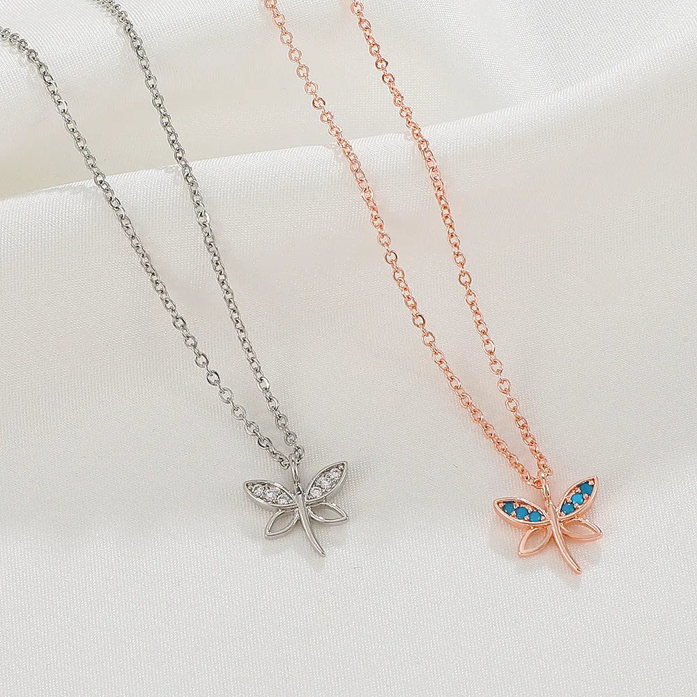 Chakra Healing Necklaces-Fashion Dragonfly Copper Pendant Necklace Inlay Zircon Copper Necklaces