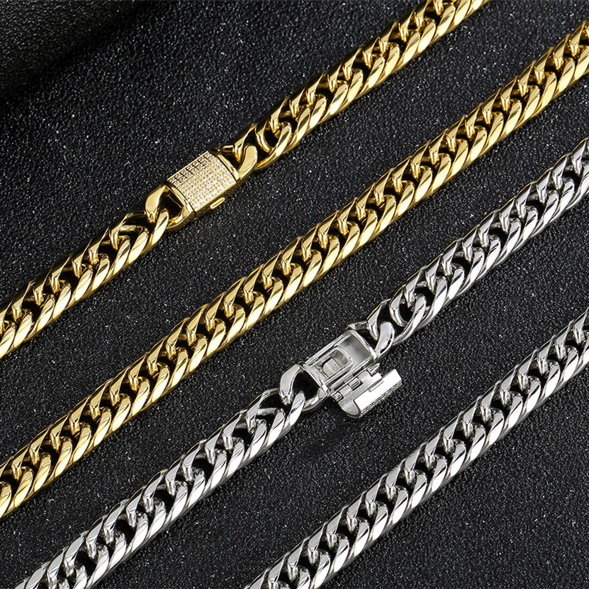 Gold Choker Necklaces-Hip-hop Lock Stainless Steel Plating Inlay Artificial Diamond 18k Gold Plated Men's Necklace