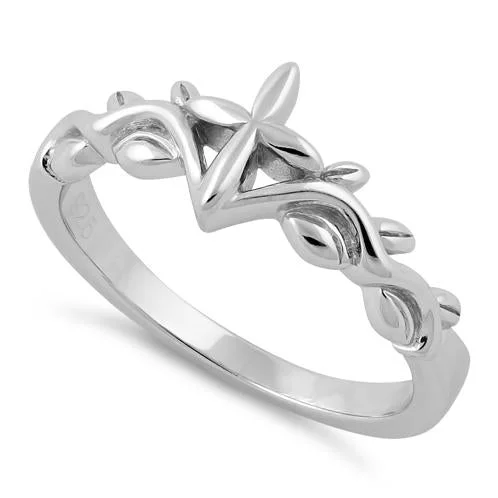 Personalized Wedding Rings-Sterling Silver Cross Leaf Ring