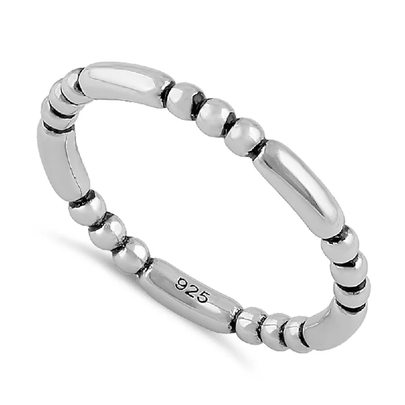 White Gold Engagement Rings-Sterling Silver Stackable Bead and Bar Ring