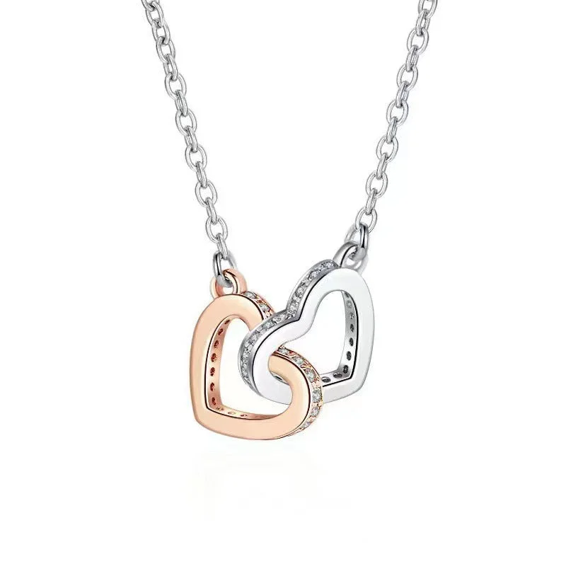 Double Heart Color Separation Necklace