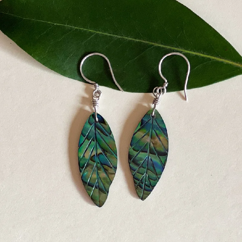 Customizable Gemstone Earrings-Pre-order! Abalone New Leaf Earrings, Indonesia