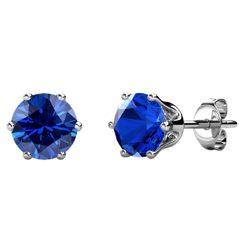 Geometric Stud Earrings-September Birthstone Sapphire Earrings 18k White Gold Plated Stud Earrings with 1CT Swarovski Crystal