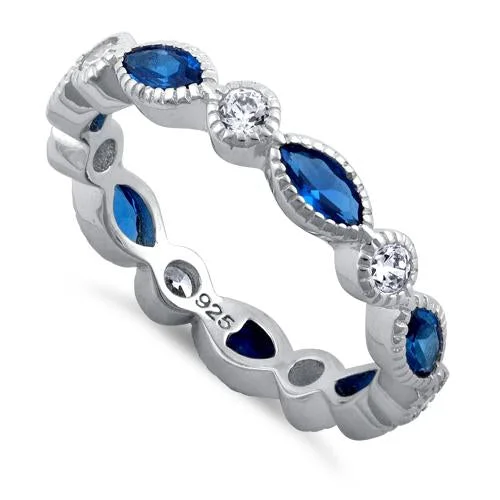 Fashionable Cocktail Rings-Sterling Silver Marquise Blue CZ Eternity Ring