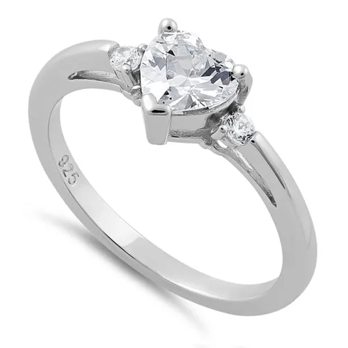 Handmade Wedding Bands-Sterling Silver Clear Heart CZ Ring