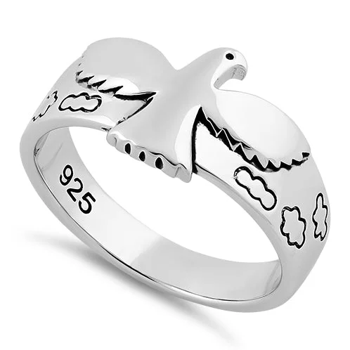 Women’s Gold Engagement Rings-Sterling Silver Flying Dove Ring