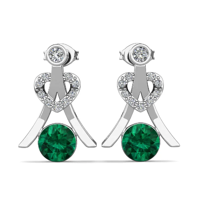 Classic Pearl Stud Earrings-Serenity May Birthstone Emerald Earrings 18k White Gold Plated Silver Earrings with Round Cut Swarovski Crystals