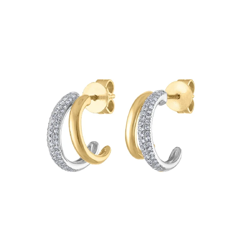 Fashionable Gold Earrings-14KT GOLD DIAMOND TWO ROW HOOP EARRING