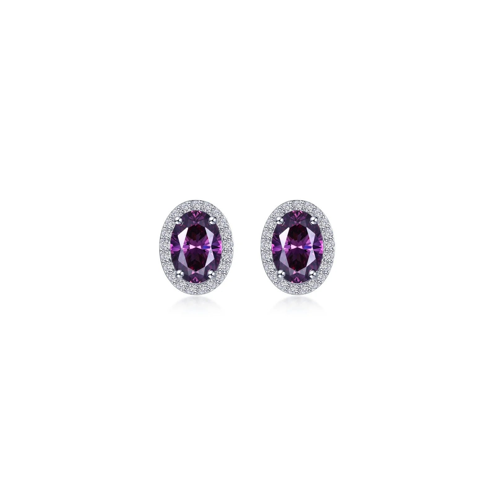 Crystal Stud Hoop Earrings-Lafonn Simulated Diamond & Amethyst Oval Halo Stud Earrings E0623AMP