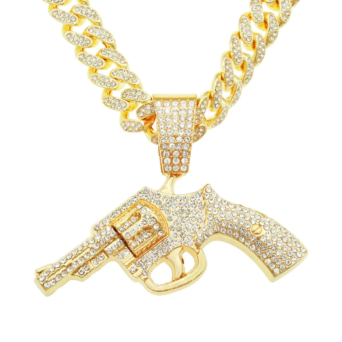 Spiritual Necklaces-Fashion Full Diamond Gun Pendant Cuban Chain Alloy Necklace